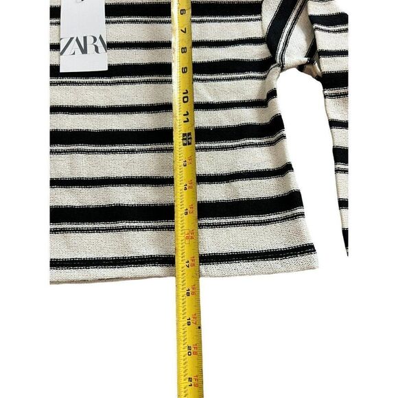 Zara Womens Rustic Sweater S Black White Striped Knit Pullover 2298/651 NWT - Picture 10 of 11